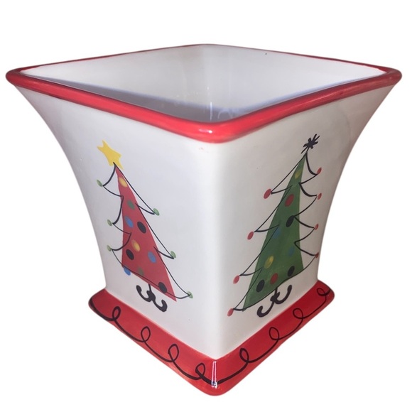 FTD Ceramic Floral Container Pot Vase Planter Christmas Tree Design WHT/RED/GRN - Picture 1 of 7